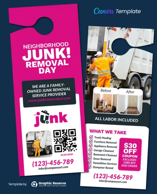 Canva Junk Removal Door Hanger Template for Business Advertising