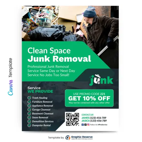 Clean Space Junk Removal Canva Flyer Design