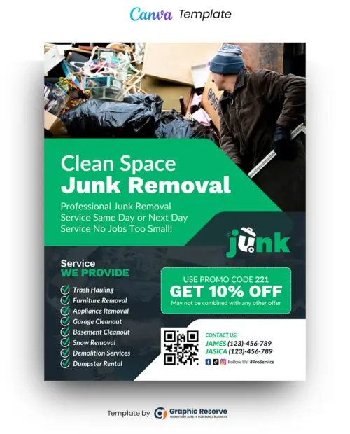 Clean Space Junk Removal Canva Flyer Design
