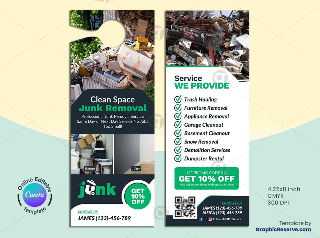 Clean Space Junk Removal Door Hanger Canva File