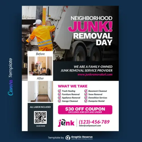 Customizable Junk Removal Flyer Template for Marketing in Canva