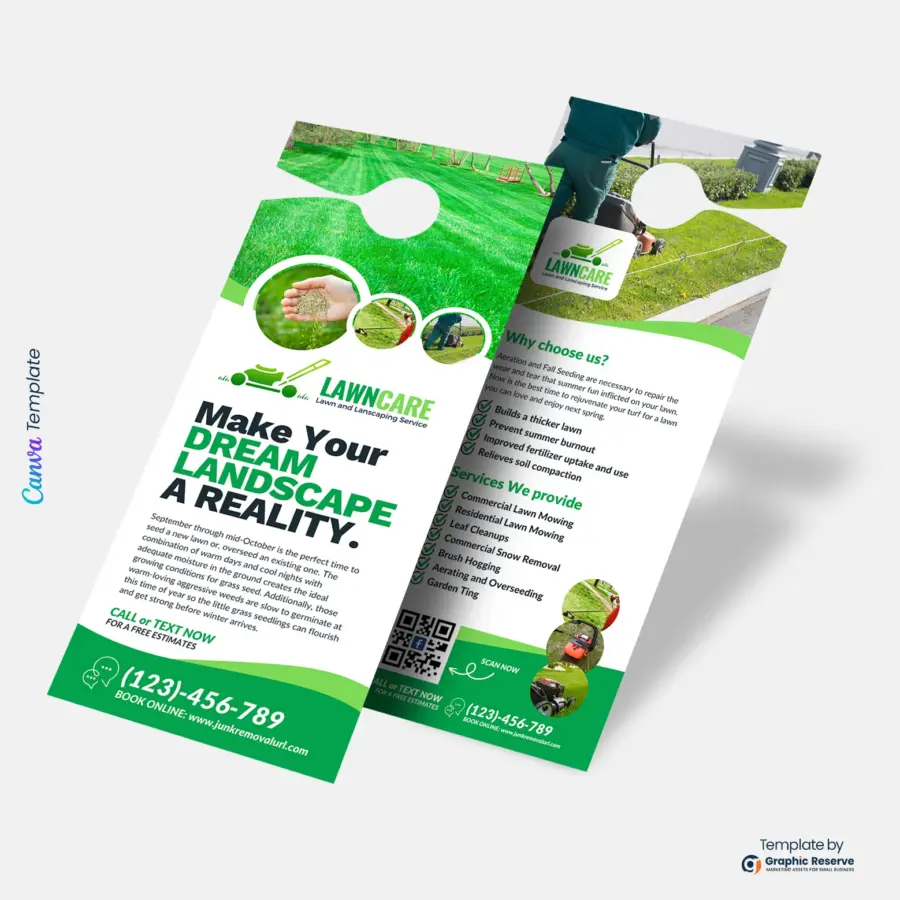 DIY Lawn Care Door Hanger Editable Canva Template
