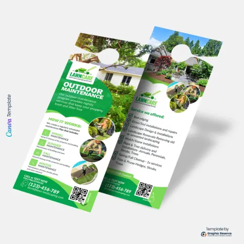 Editable Lawn Care Door Hanger Canva Template – Landscaping Door Hanger Design