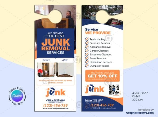 Junk Removal Coupon Door Hanger Canva Template - Graphic Reserve