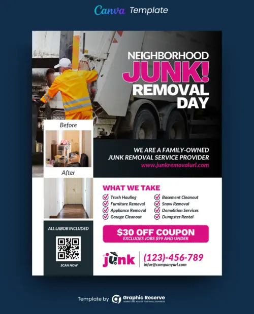Customizable Junk Removal Flyer Template for Marketing in Canva