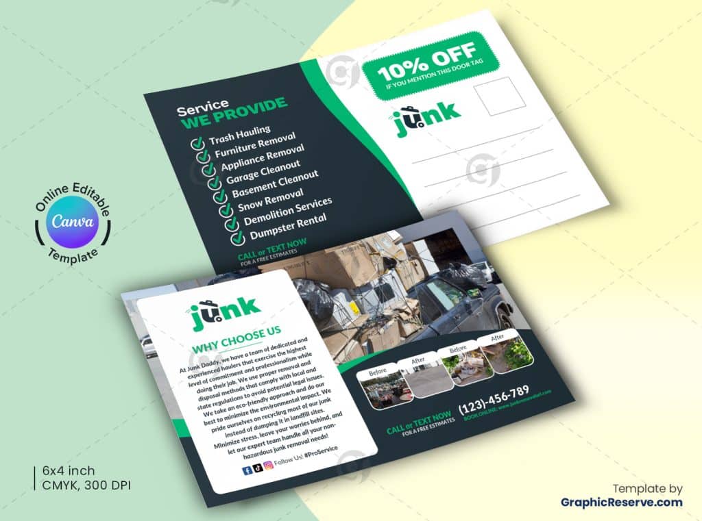 Junk Removal Postcard Canva Design F