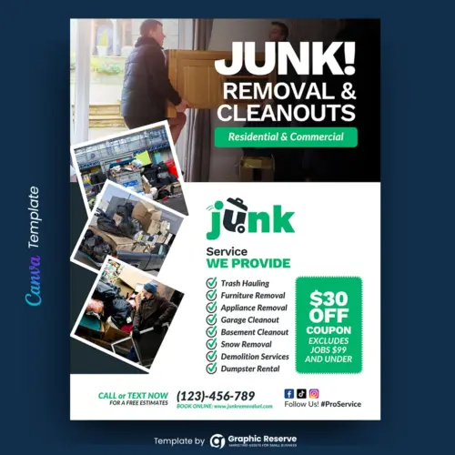 Junk Removal Service Marketing Flyer Canva Template