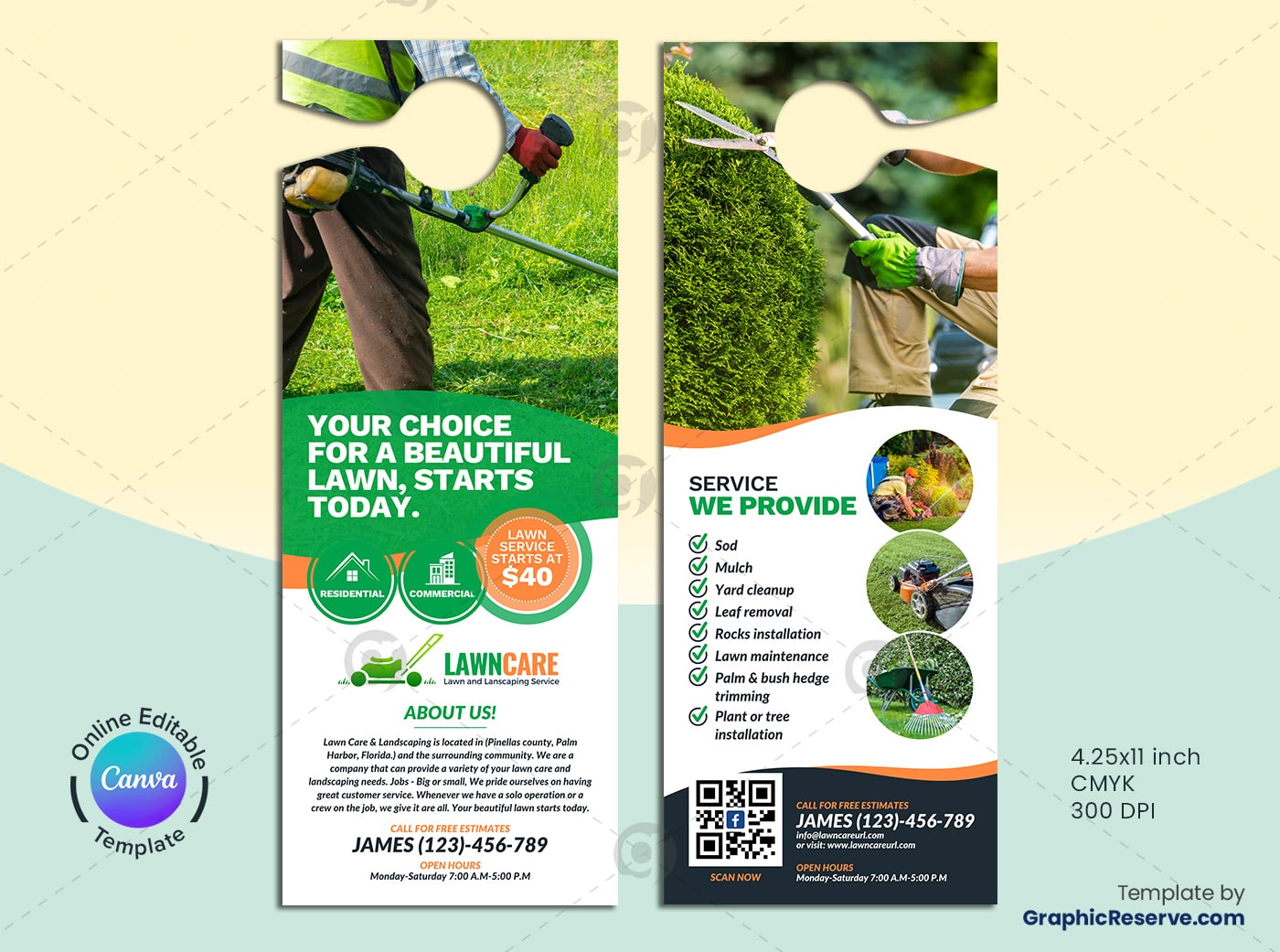 Lawn Care Service Door Hanger Canva Template Graphic Reserve