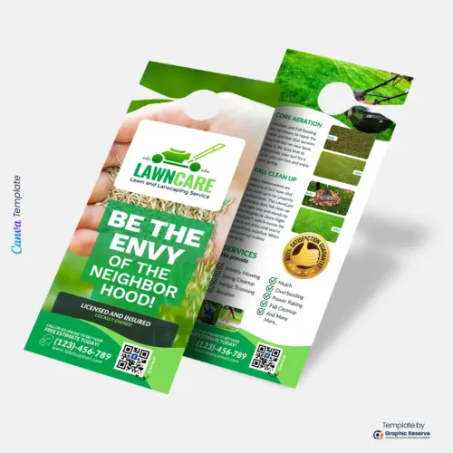 Lawn Mowing Door Hanger Design Template – Lawn Care Canva Marketing Material
