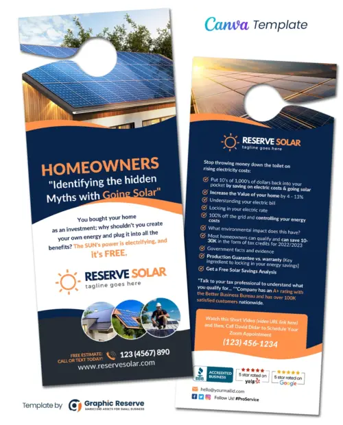 Modern Solar Door Hanger Canva Template for Effective Advertising