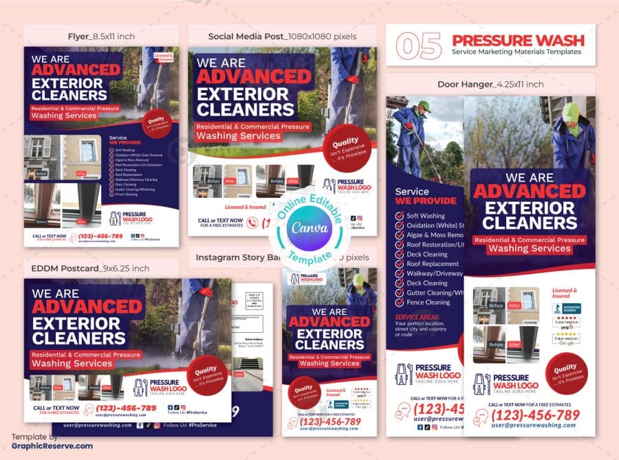 Advance Cleaning Service Canva Marketing Material Bundle Template