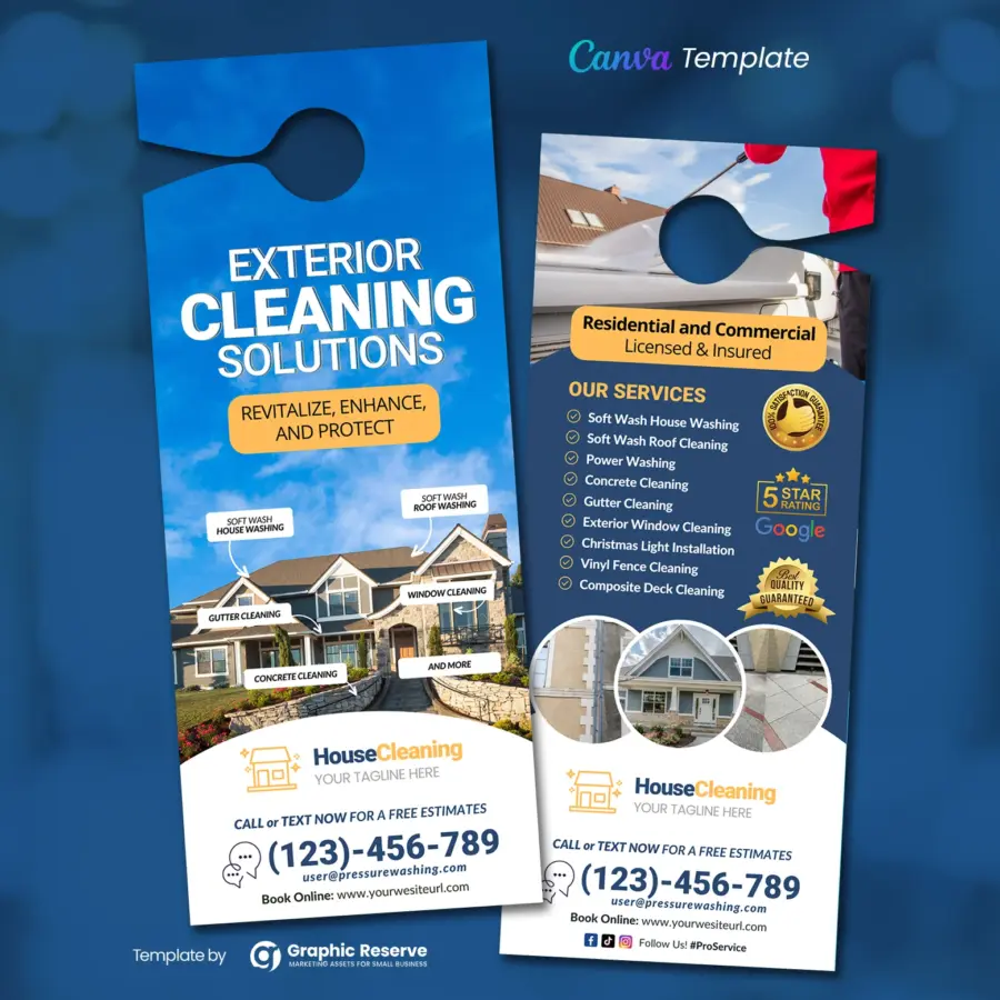Exterior Power and Soft Washing Door Hanger Design Canva Template