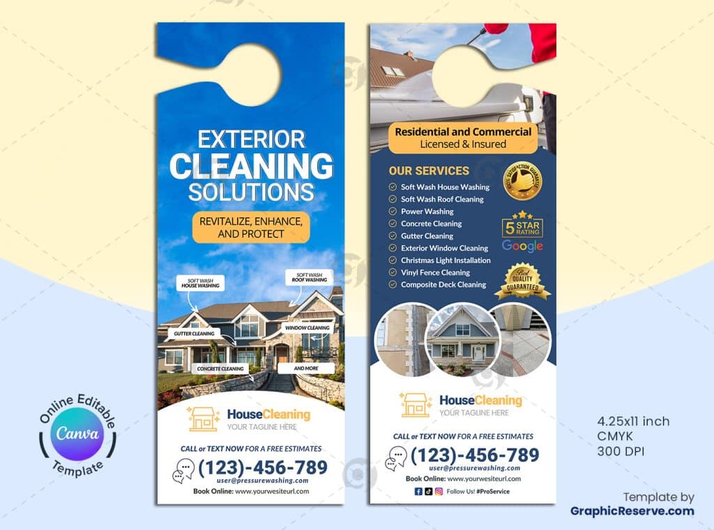 Exterior Cleaning Door Hanger Canva Design Template