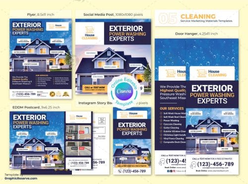 Exterior Cleaning Service Marketing Materials Canva Bundle