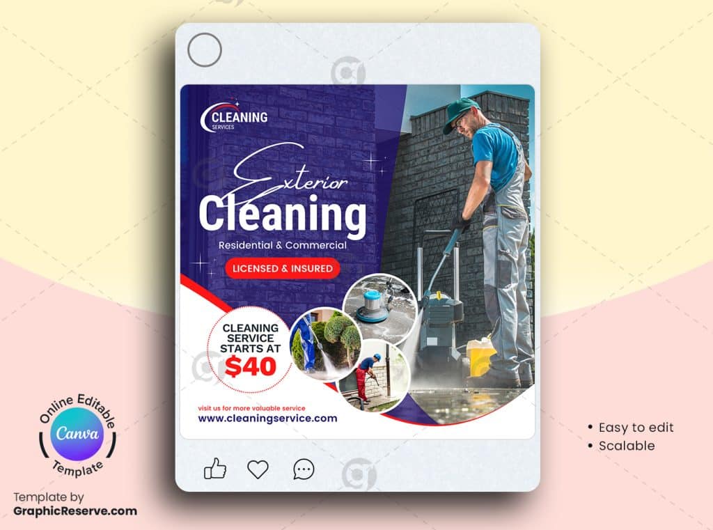 Exterior Cleaning Service Social Media Canva Banner – Canva template