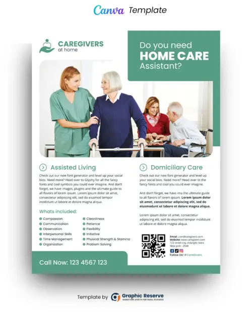 Home Care Assistant Canva Flyer