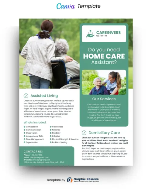 Home Care Assistant Canva Flyer Design