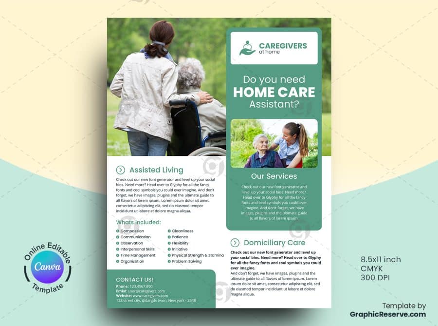 Home Care Assistant Flyer Canva 3 in 1 Bundle Template - Image 2