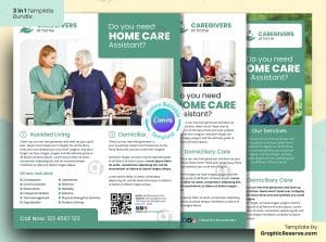 Home Care Assistant Flyer Canva 3 in 1 Bundle Template – Canva template