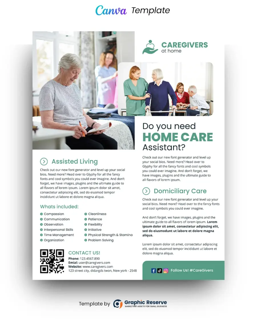 Home Care Assistant Flyer Canva Template