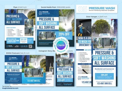Pressure Wash Marketing Material Canva Template Bundle