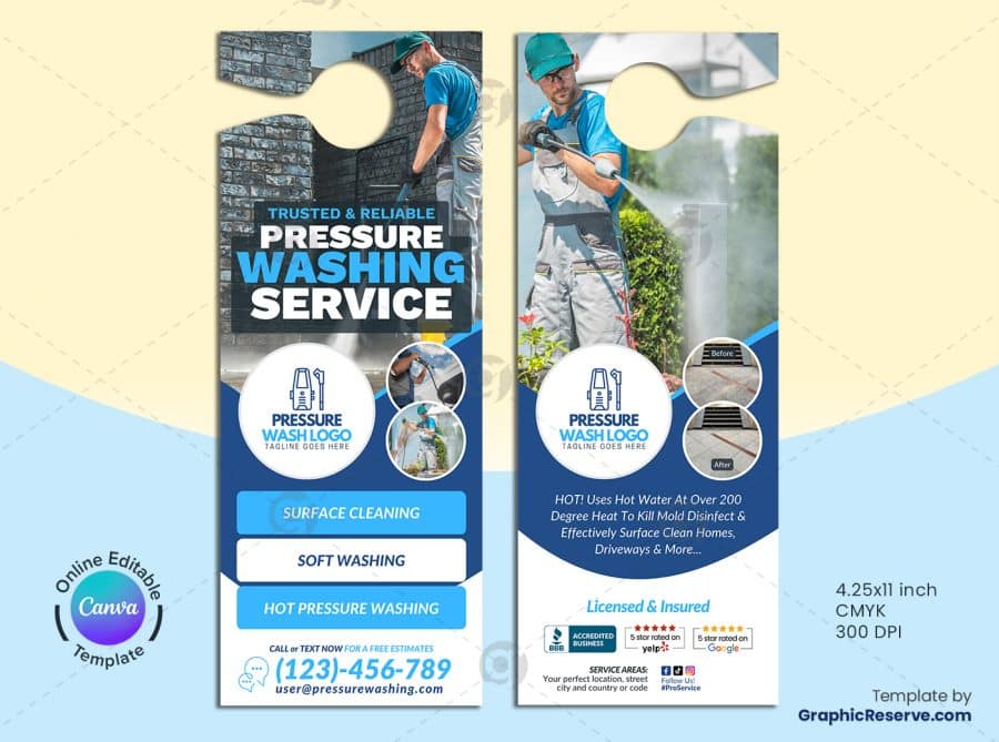 Pressure Wash Service Door Hanger Canva Template - Image 2