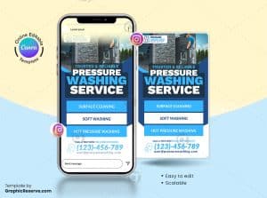 Pressure Wash Service Instagram Story Banner Canva Template – Canva template