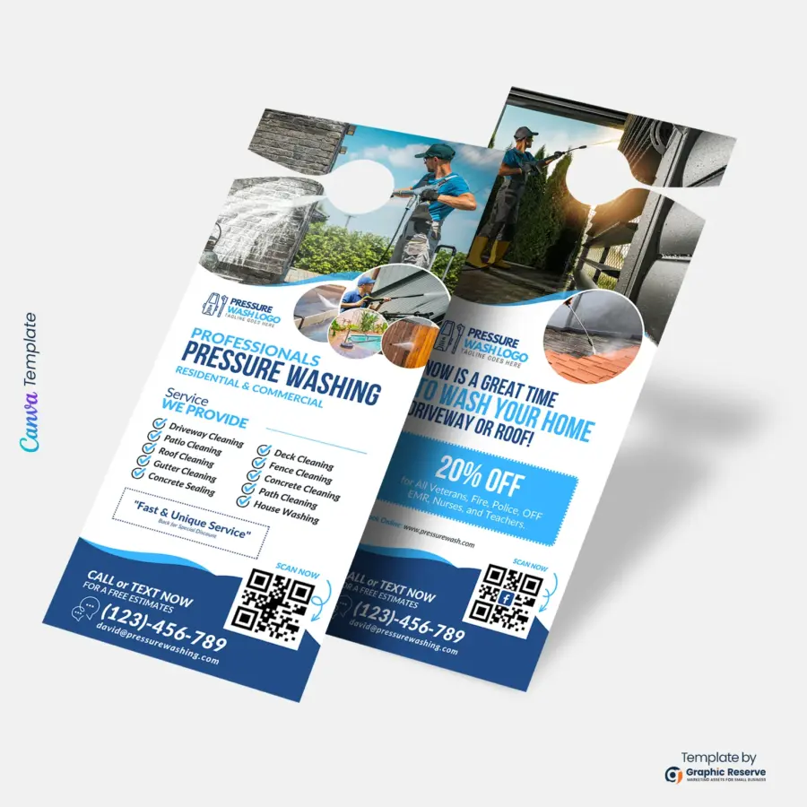Pressure Washing Advertising Door Hanger Design Canva Template