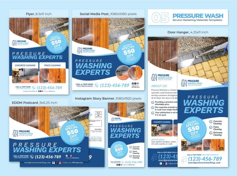 Pressure Washing Marketing Material Canva Template Bundle