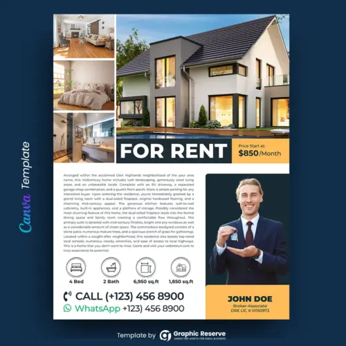 Real Estate For Rent Broker Canva Flyer