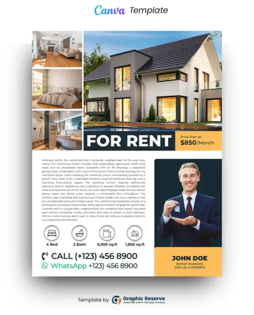 Real Estate For Rent Broker Canva Flyer