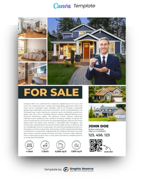 Real Estate For Sale Broker Canva Flyer