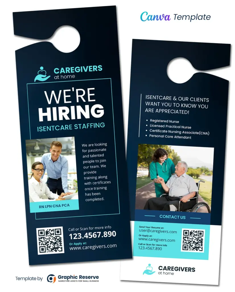 Caregivers Hiring Canva Door Hanger – Canva template