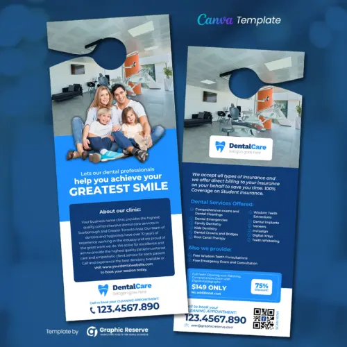 Dental Clinic Door Hanger Design Canva Template