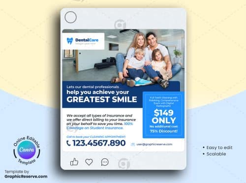 Dental Clinic Social Media Post Canva Template