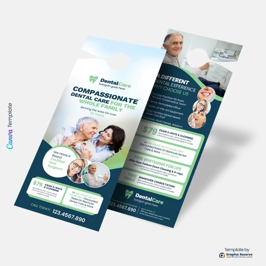 Dental Pricing Door Hanger Design Template - Editable in Canva
