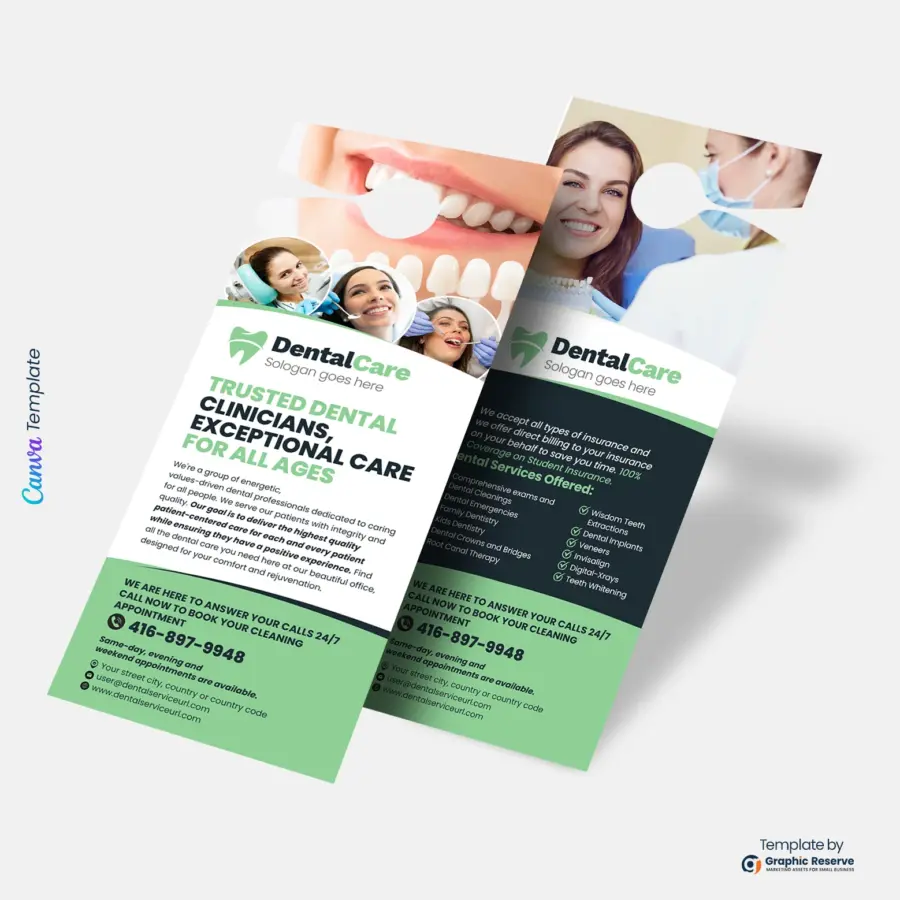 Dental Practice Door Hanger Custom Canva Marketing Template