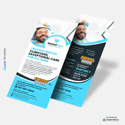 Dentistry Promotional Door Hanger Canva Template