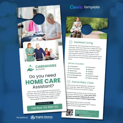 Home Care Assistant Door Hanger Canva Template