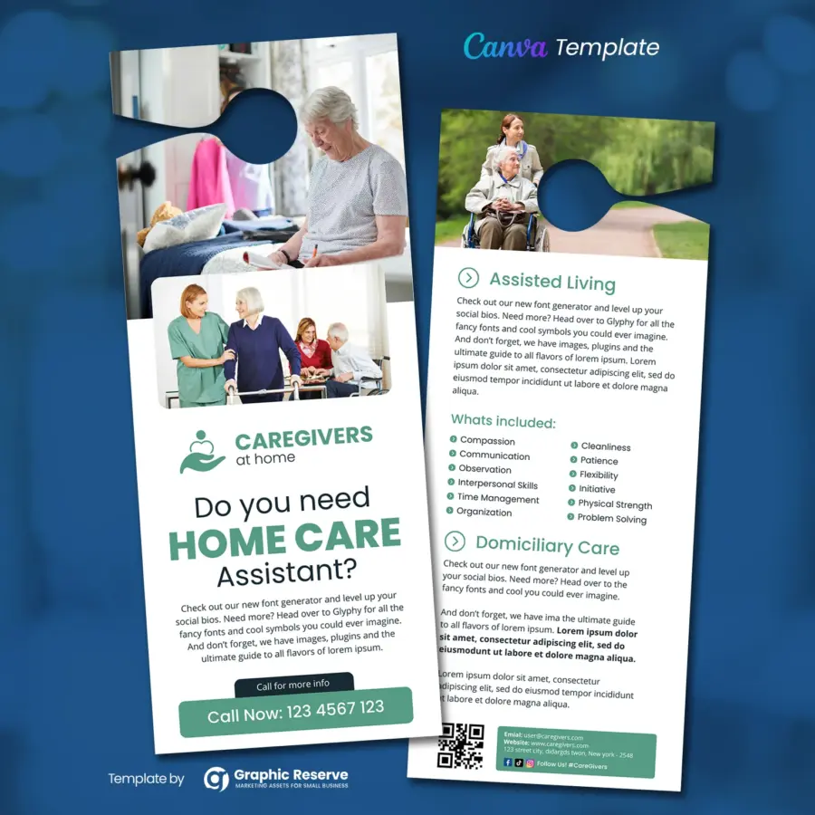 Home Care Assistant Door Hanger Canva Template