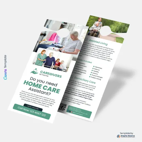 Home Care Assistant Door Hanger Canva Template