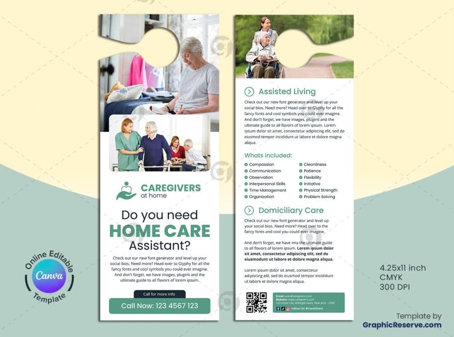 Home Care Assistant Door Hanger Canva Template - Image 2