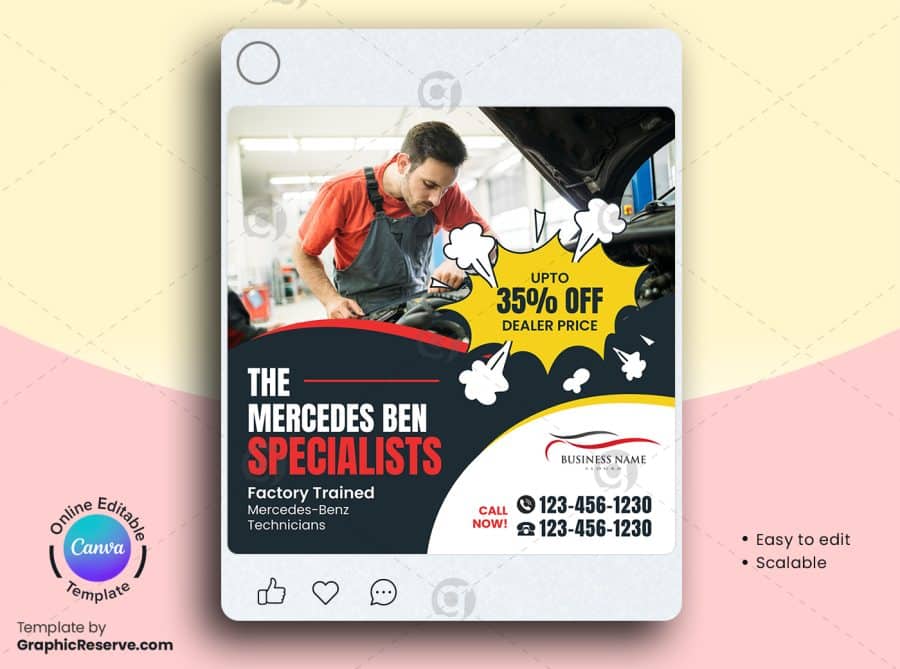 Mercedes Car Repairing Canva Social Media Banner