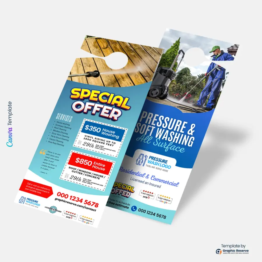 Pressure Washing Marketing Door Hanger – Editable Canva Template