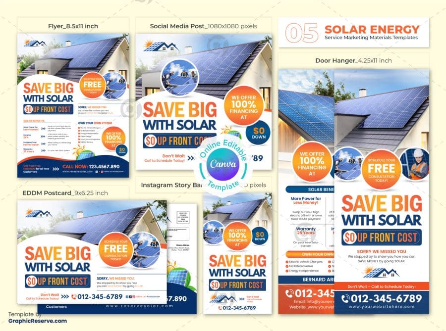 Solar Business Marketing Materials Bundle Canva Template