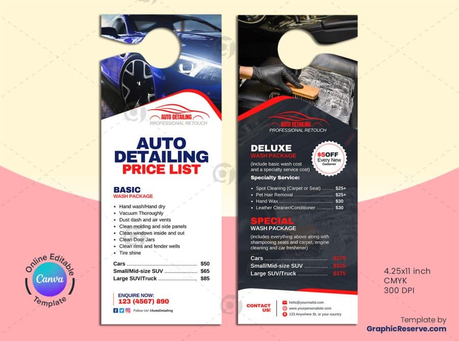 Auto Detailing Price List Door Hanger