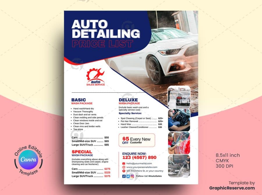 Auto Detailing Price List Flyer
