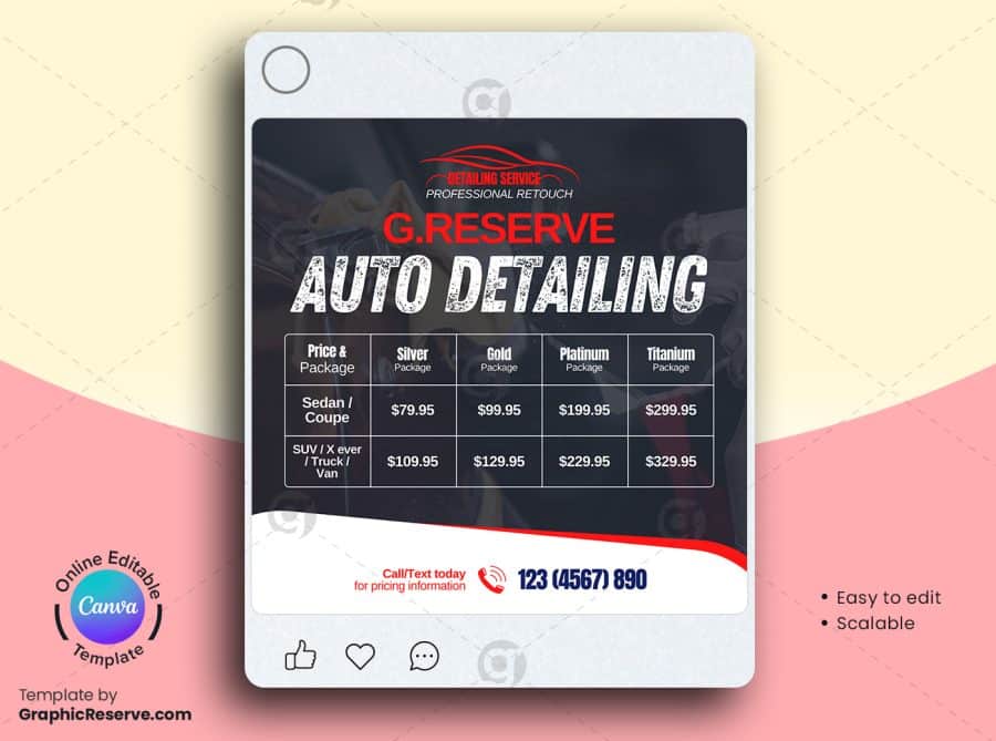 Auto Detailing Pricing Social Media Banner 3v