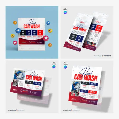 Car Wash Coupon Offer Marketing Material Canva Template Bundle