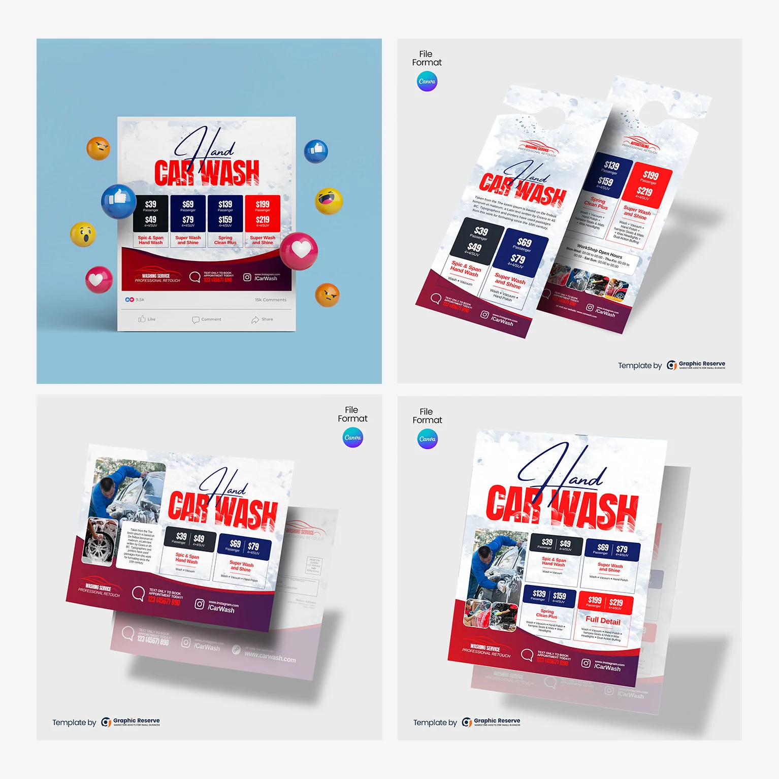 Car Wash Coupon Offer Marketing Material Canva Template Bundle
